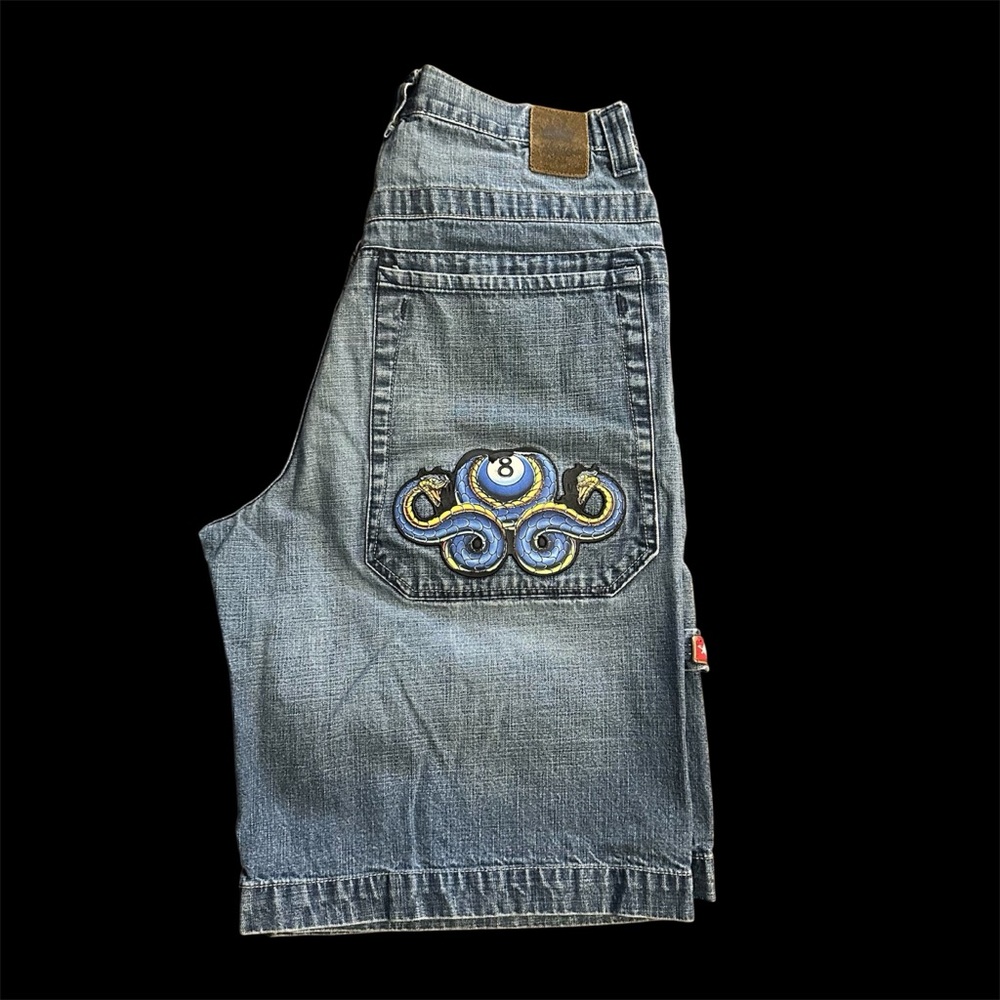 Vintage Y2K JNCO Jean shorts 8 ball and snakes imperfect size 34
